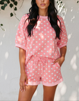 KyleeAnn pink polka dot lounge set, front view