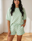 KyleeAnn green and white polka dot lounge set