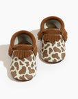 Suede Cow Print Moccasin Baby Shoe