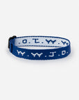 Cobalt Blue WWJD adjustable woven bracelet with contrasting lettering