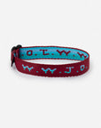 Maroon WWJD adjustable woven bracelet with contrasting lettering