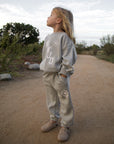 Child modeling Forest Fog WWJD varsity crewneck sweatshirt