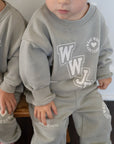 WWJD Varsity Kids’ Crewneck Sweatshirt – Forest Fog