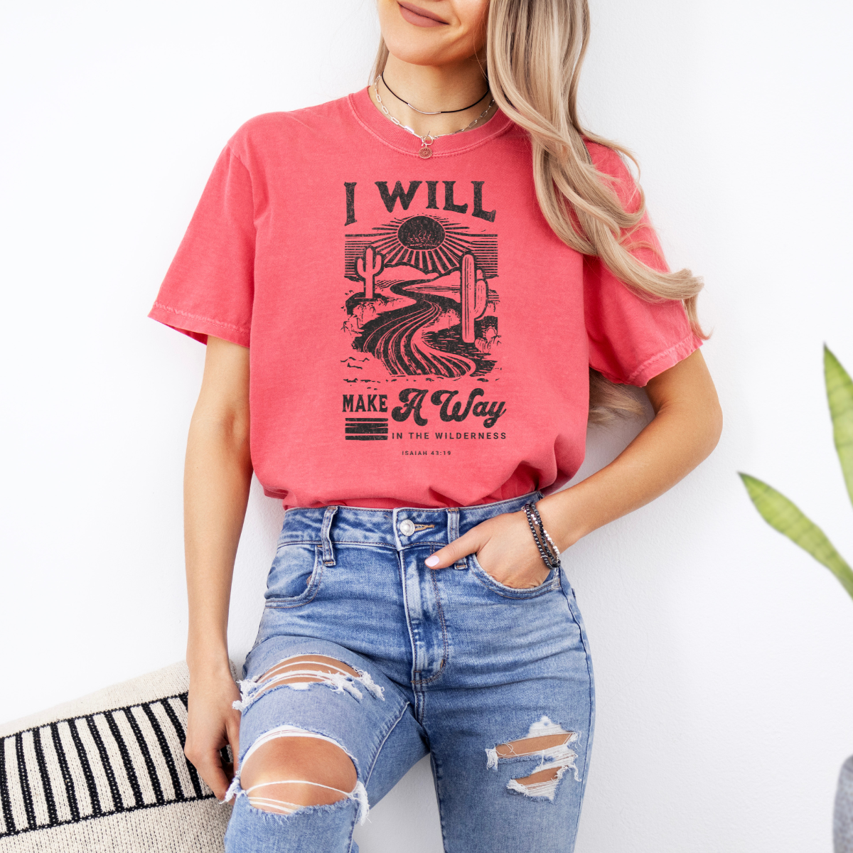 “I Will Make a Way in the Wilderness” – Isaiah 43:19 Women’s Christian T-Shirt