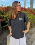 Black What a Friend in Jesus heavyweight tee styled with white shorts