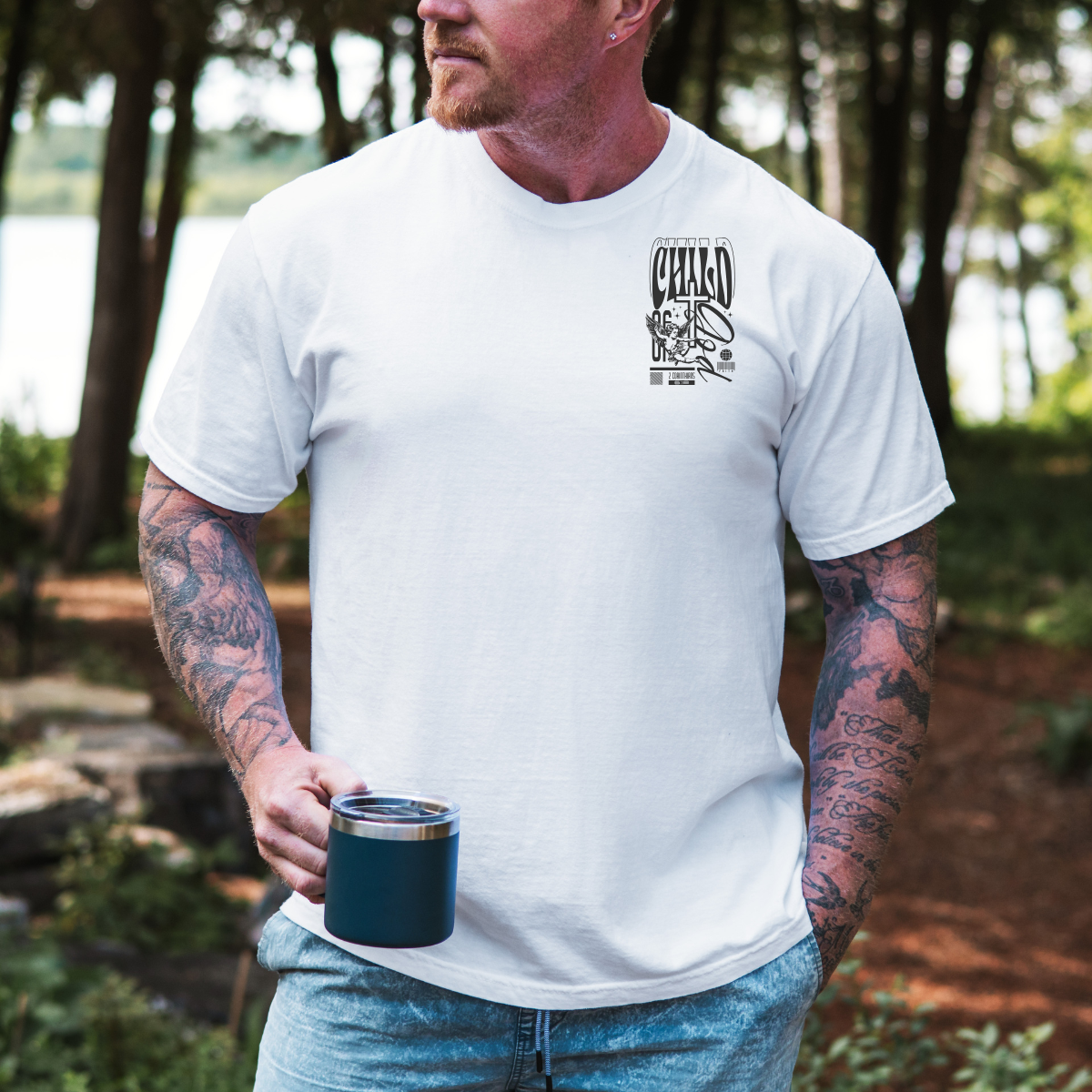 Child of God – Men’s Christian T-Shirt with Angel Design (2 Corinthians 6:18)