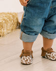 Suede Cow Print Moccasin Baby Shoe