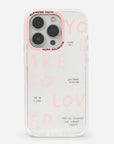 Phone case with motivational text on a white background