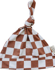 Rust Checkered Bamboo Newborn Knot Hat