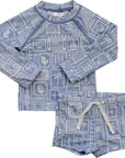 Blue Beach Long Sleeve Baby Swim Set | UPF 50 Two Piece Rash Guard Set