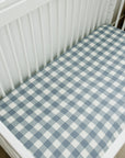 Dusty Blue Gingham Muslin Crib Sheet