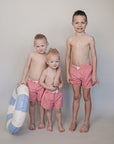 Coral Gingham Kids Swim Shorts | UPF 50 Lightweight Swimwear