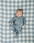 Dusty Blue Gingham Muslin Crib Sheet
