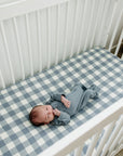 Dusty Blue Gingham Muslin Crib Sheet