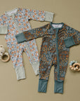 Navy Floral Bamboo Zipper