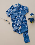 Bamboo Zip Romper | Blue Camo Bolts