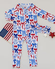 Bamboo Zip Romper | Red-White & Bows