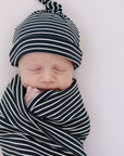 Navy Stripes Ribbed Bamboo Stretch Swaddle