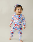 Bamboo Zip Romper | Red-White & Bows