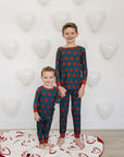 Navy + Red Hearts Ribbed Bamboo Cozy Set