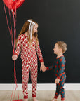 Navy + Red Hearts Ribbed Bamboo Cozy Set