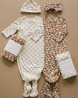 Taupe Checkered Bamboo Newborn Knot Hat