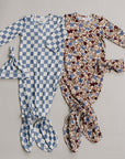 Blue Checkered Bamboo Knot Gown | Newborn Bamboo Sleep Gown