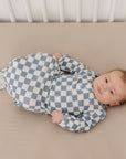 Blue Checkered Bamboo Knot Gown | Newborn Bamboo Sleep Gown