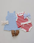 Blue Knit Tank Romper