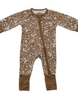 Brown Floral Ribbed Bamboo Zipper