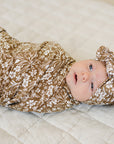 Brown Floral Ribbed Bamboo Stretch Swaddle