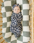 Navy Daisy Ribbed Bamboo Stretch Swaddle