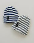 Grey & White Stripe Chunky Knit Beanie