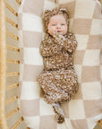 Brown Floral Ribbed Bamboo Knot Gown