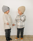 Grey & White Stripe Chunky Knit Beanie