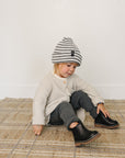 Grey & White Stripe Chunky Knit Beanie