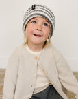 Grey & White Stripe Chunky Knit Beanie