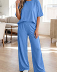 Jaycee blue tee and wide-leg pants lounge set