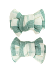 Pigtail Bow Hair Clips Set of 2 Fern Plaid Organic Cotton