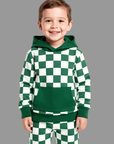 Hooded Jogger Set for Kids in Green Checker | Soft Luxaboo French Terry Matching Set