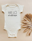 Hello I'm New Here Organic Baby Bodysuit