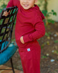 Hooded Jogger Set for Kids in Rhubarb Red | Soft Luxaboo French Terry Matching Set