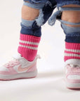 Paige Kids and Family Socks | Pink Stripe Everyday Crew Socks