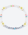 Bracelet with 'Jesus Saves' beads on a white background