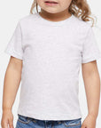 Infant wearing an ash Rabbit Skins 3401 cotton jersey tee, front view, ideal for custom printing