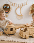 Rattan Toy Helicopter – Handcrafted Boho Pretend Play Toy for Kids | Montessori Airplane Nursery Decor