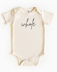 Baby wearing “Whole” affirmation bodysuit – Christian script design organic cotton outfit by Lumiere Vive