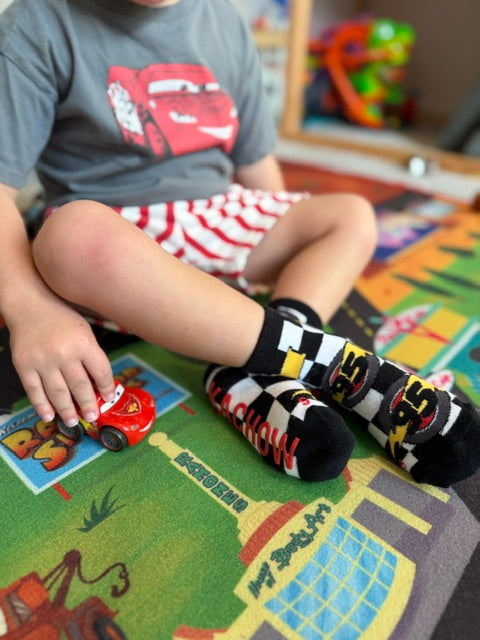 Kachow V2 Kids and Family Socks | Graphic Checker Crew Socks