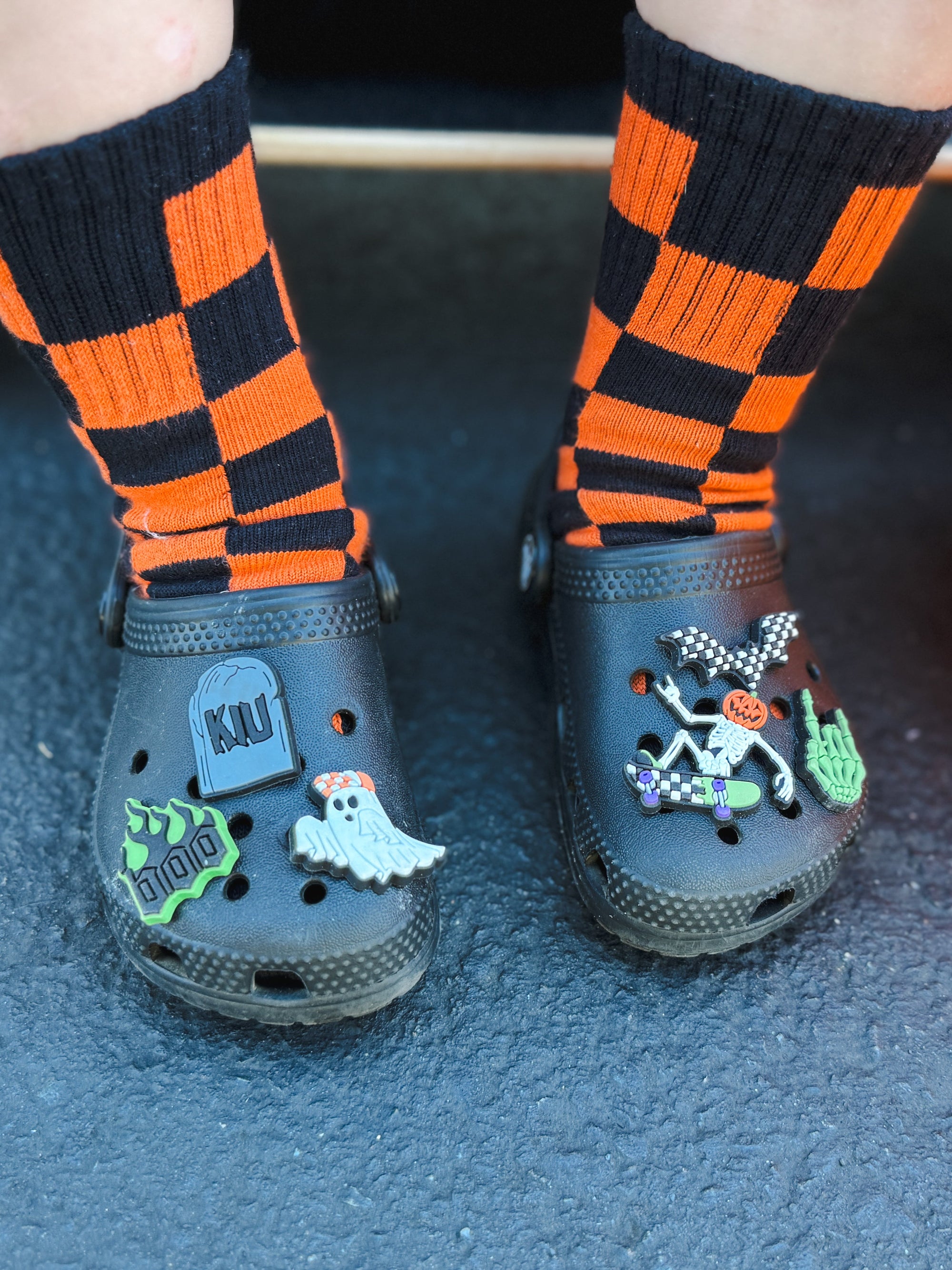 Orange and Black Check Kids and Family Socks | Checker Crew Socks