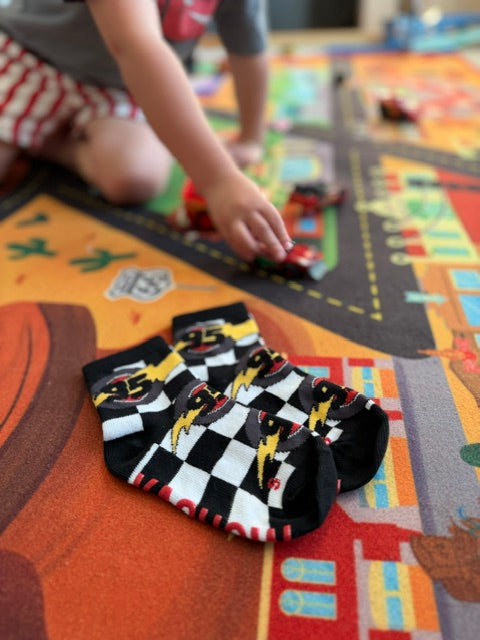 Kachow V2 Kids and Family Socks | Graphic Checker Crew Socks